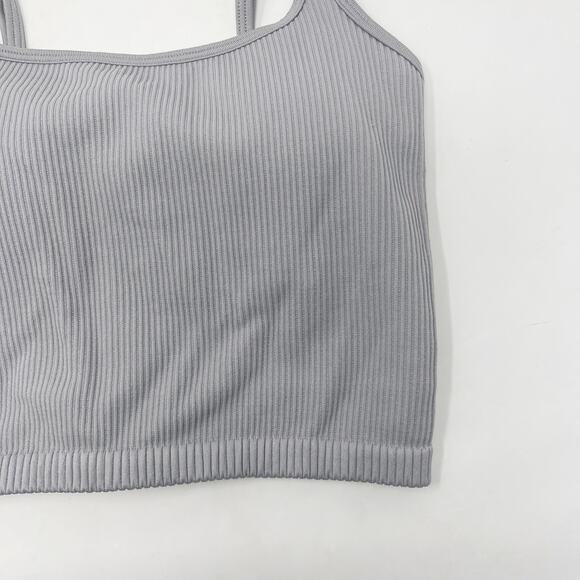 Boutique Small Gray Ribbed Cropped Tank with Built in Shelf Bra Spaghetti Strap - Picture 4 of 8